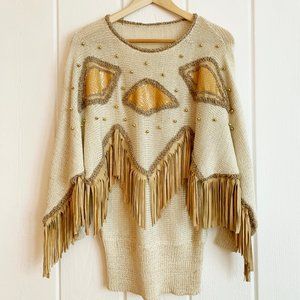 Vintage Knit Sweater Suede Fringe/ Rattlesnake SM